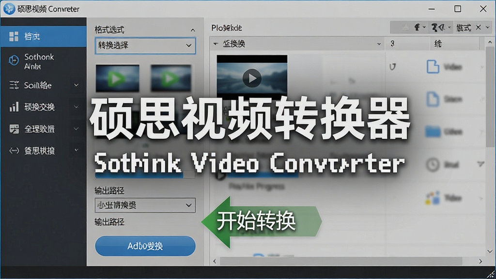 һ��չʾ˶˼��Ƶת������Sothink Video Converter�����������Ԥ��ͼ������Ϊ���������ڣ�����Ϊ��๦�ܵ��������Ҳ���Ƶ�ļ��б������Ű��������룬���Ϊ�ִ���Լ�Ƽ��磬ϸ�ڰ�����ʽѡ��������ת���������������ļ���ť�����·������������д������֡�˶˼��Ƶת��������Sothink Video Converter������ʼת�����������������������ɾ����޶���Ԫ��