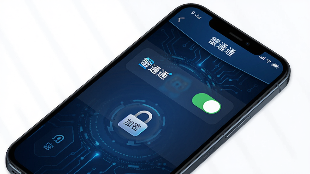 手机屏幕显示“蟹通通”隐私设置页面,页面上有权限开关和加密锁图标,背景为深蓝色科技风格,细节清晰,画质高清,干净无多余元素
