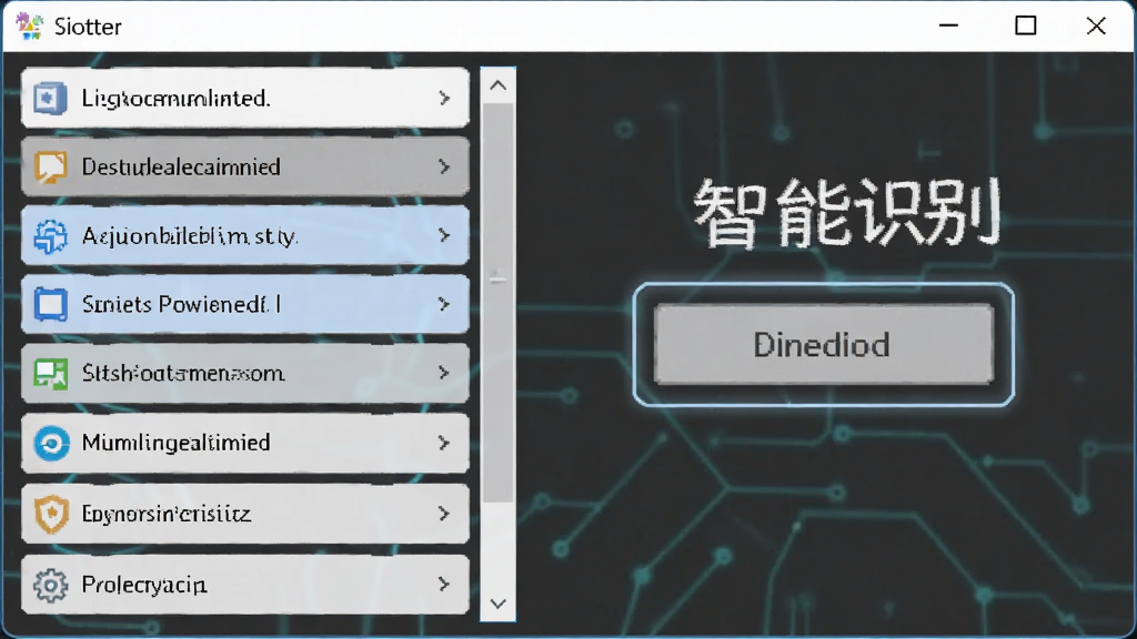 一张展示灰色按钮任我点智能识别窗口控件的示意图,画面中软件界面左侧列出多个窗口标题,右侧高亮显示被禁用的按钮控件,风格为科技感扁平化设计,细节清晰,画质干净,图片中带有文字