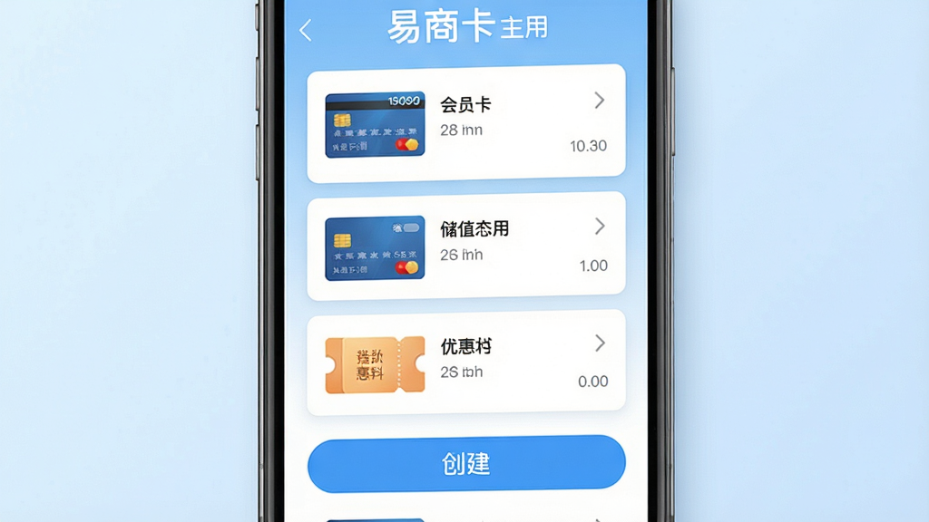һ���ֻ���Ļչʾ���̿�Ӧ�������棬���������Ǽ��Ŀ�Ƭ�б��봴����ť������Ϊǳ��ɫ���䣬�����ˬ����ϸ�ڰ�����Ա������ֵ�����Ż�ȯͼ�꣬�����������ɾ����޶���Ԫ��