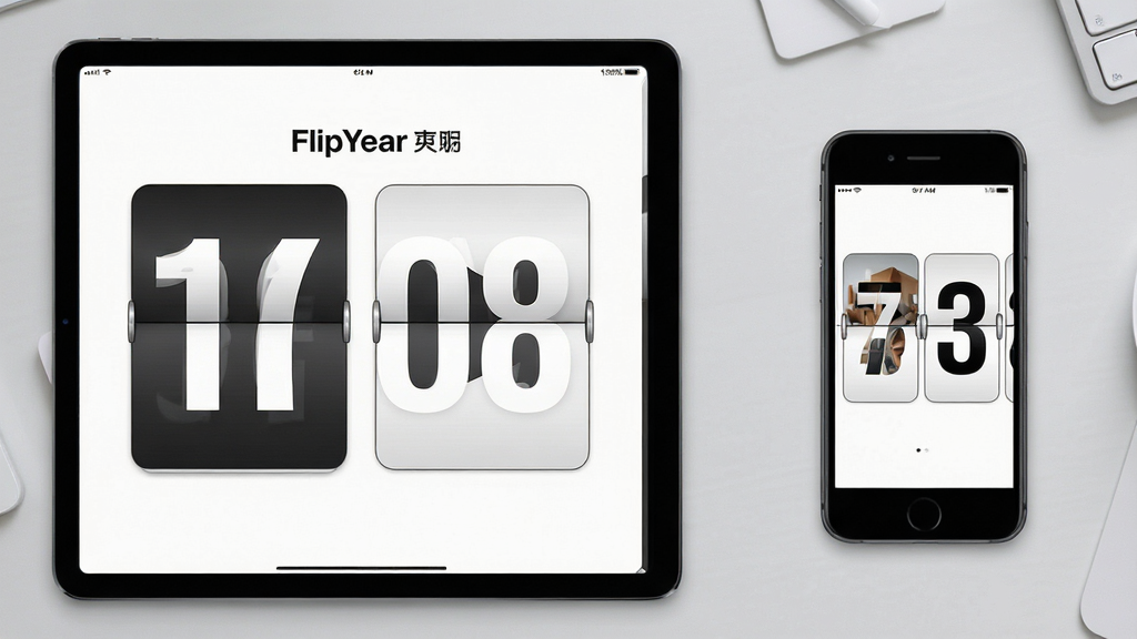 FlipYearӦ����ƽ����ֻ��ϵĶԱ�չʾͼ�����ƽ����ʾ������ҳʱ�ӣ��Ҳ��ֻ���ʾС����ҳʱ�ӣ�����Ϊǳ��ɫ���棬�������ҶԳƣ���������죬ϸ�����������ʸ��壬�ɾ��޶���Ԫ��