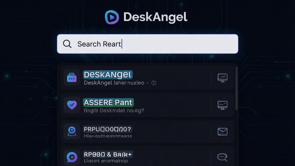 DeskAngel快捷搜索功能演示图,画面中央为搜索输入框,输入框下方展示搜索结果列表,主体包含