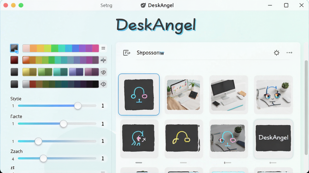 DeskAngel个性化定制界面,画面展示软件设置面板,面板中包含多种颜色选择器与图标样式预览,主体为