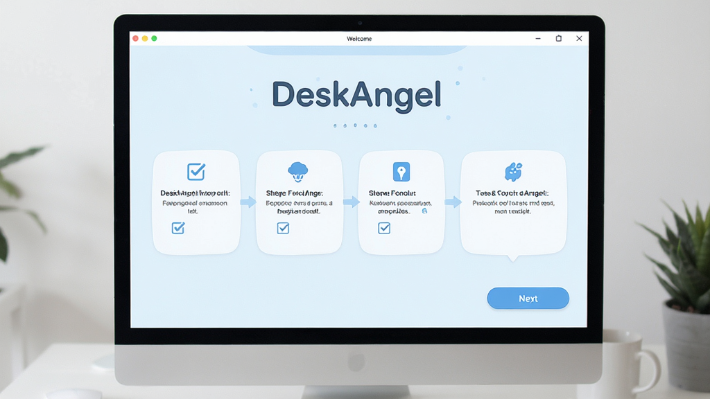 DeskAngel新手设置向导界面,画面展示软件首次启动时的引导页面,主体包含
