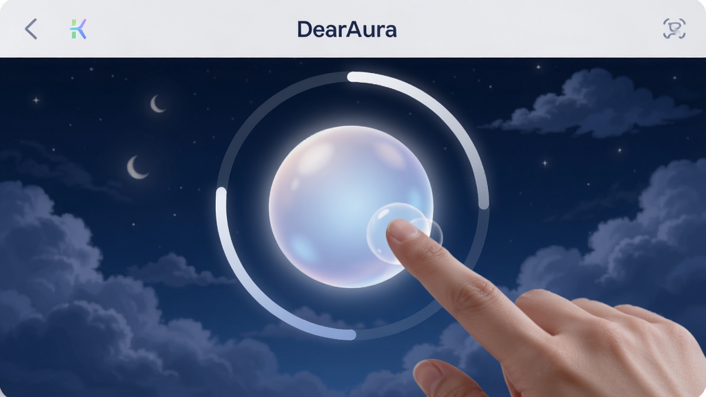 ��Ϊ��DearAura����Ӧ���ں����������棬����������һ�������Ŵ���С����͹�����Χ�л��ν�����ʾ������Ϊ����ҹ�����ƶ䣬�û���ָ�ᴥ��Ļ����񰲾��滺��ϸ�ھ��£������������ɾ����޶���Ԫ��