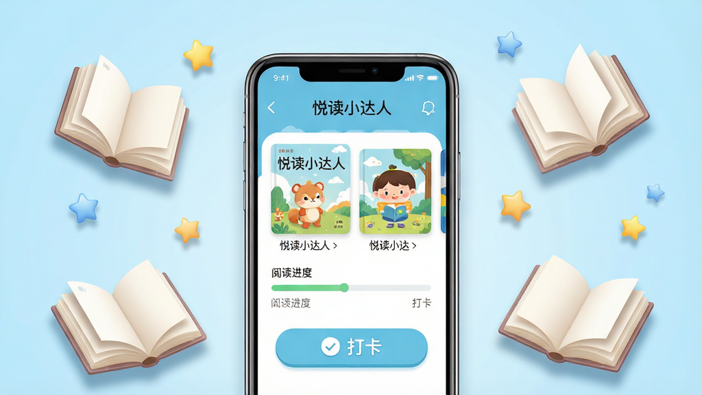 һ��չʾ���ö�С���ˡ���������ȫò������ͼ������Ϊһ�������ֻ���Ļ����Ļ����ʾ�ö�С����APP����ҳ���棬�����汾���桢�Ķ��������ʹ򿨰�ť���ֻ���ΧƯ���ż����򿪵��鱾������װ�Σ����ֲ��þ��й�ͼ���ֻ�λ�ڻ������룬����Ϊǳ��ɫ���䣬���Ϊ���¿�ͨ�磬ϸ�����鱾�������Ӱ���������������ɱ棬���ʸ��壬�ɾ����޶���Ԫ��