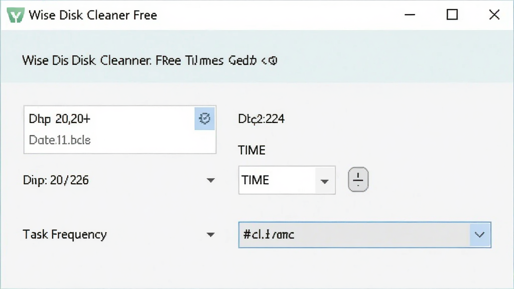 一张展示 Wise Disk Cleaner Free 定时任务设置界面的图片,画面中有日期选择器、时间设置选项和任务频率下拉菜单,界面风格为现代扁平化设计,配色柔和,排版清晰,细节丰富,画质干净,无多余元素