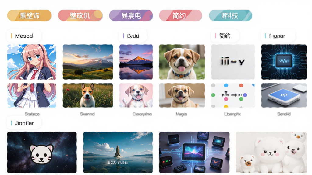 壁纸图片大师软件中的壁纸分类页面截图,画面展示多个壁纸分类标签,如动漫、风景、明星、萌宠、简约、科技等,每个分类下方展示三到四张代表性壁纸缩略图,界面排版整齐,色彩丰富,风格清爽,画质高清,无多余元素。