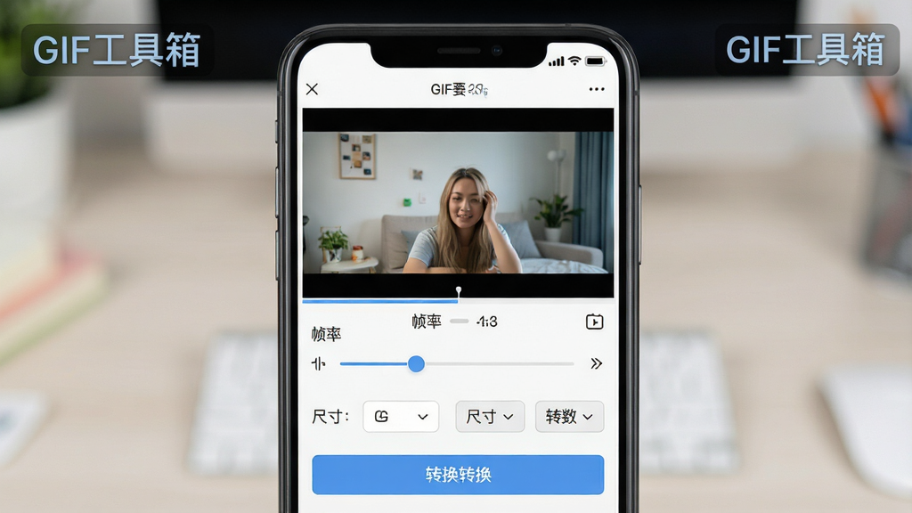 һ��չʾGIF��������ƵתGIF���ܵĳ���ͼ������Ϊ�ֻ���Ļ����ʾ��Ƶʱ�����ȡ���棬����Ϊ�Ϸ���ƵԤ�����ڡ��·�ʱ���Ử����������ڰ�ť���Ű���У����Ϊ��ˬǳɫϵ��ϸ�ڰ���֡�ʻ��顢�ߴ�ѡ���ת����ť�����ʸ��壬�ɾ��޶���Ԫ�أ�ͼƬ�����ֱ�ע��GIF�����䡱��