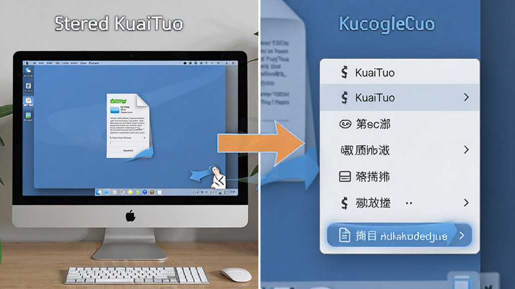 一张展示快拖(KuaiTuo)使用操作步骤的示意图,画面分为左右两部分,左侧是电脑屏幕显示文件被拖向边缘,右侧是弹出的快捷菜单特写,画面中有箭头标注操作流程,整体风格为教程图解样式,配色清晰,细节明确,画质高清,无多余装饰。