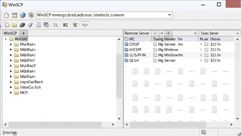 һ��չʾWinSCP�����������ͼƬ���������������ҷ������ļ��������ڣ������ʾ���ص����ļ���Ŀ¼���Ҳ���ʾԶ�̷������ļ��б������������ӵ�ַ���͹�������ť��������Ϊ�����WindowsӦ�ó�����ۣ������ɾ����࣬����ɫ����ǳ�ҺͰ�ɫΪ���������������޶���Ԫ�أ��������ơ�WinSCP����ʾ�ڴ��ڱ�������