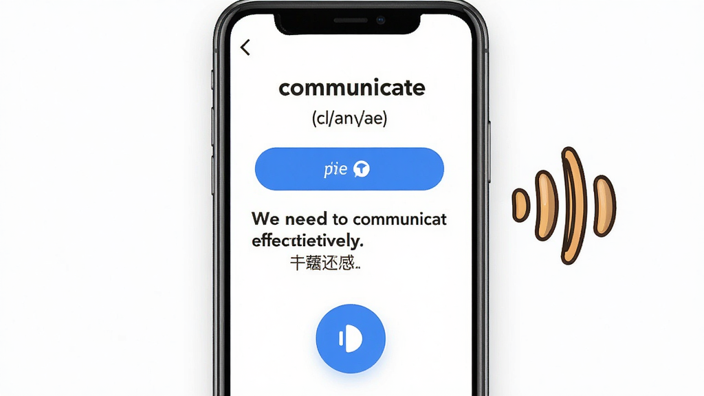 һ����ǵ������˷������ܵĽ���չʾͼ������Ϊ�ֻ���Ļ��д����Ļ����ʾ���ʡ�communicate�������ꡢ������ť�����䡰We need to communicate effectively.���������·������ķ��롣�ֻ��Ա���һ����ͨ��������ͼ�꣬��ʾ���ڲ��ŷ���������Ϊ�ֻ����У�����ͼ��λ���ֻ��Ҳࡣ���Ϊ�ִ���ԼUIչʾ��ϸ���Ϸ�����ťΪ��ɫԲ�Σ�����Ϊ��ɫ�����ʸ��壬�޶���Ԫ�ء�
