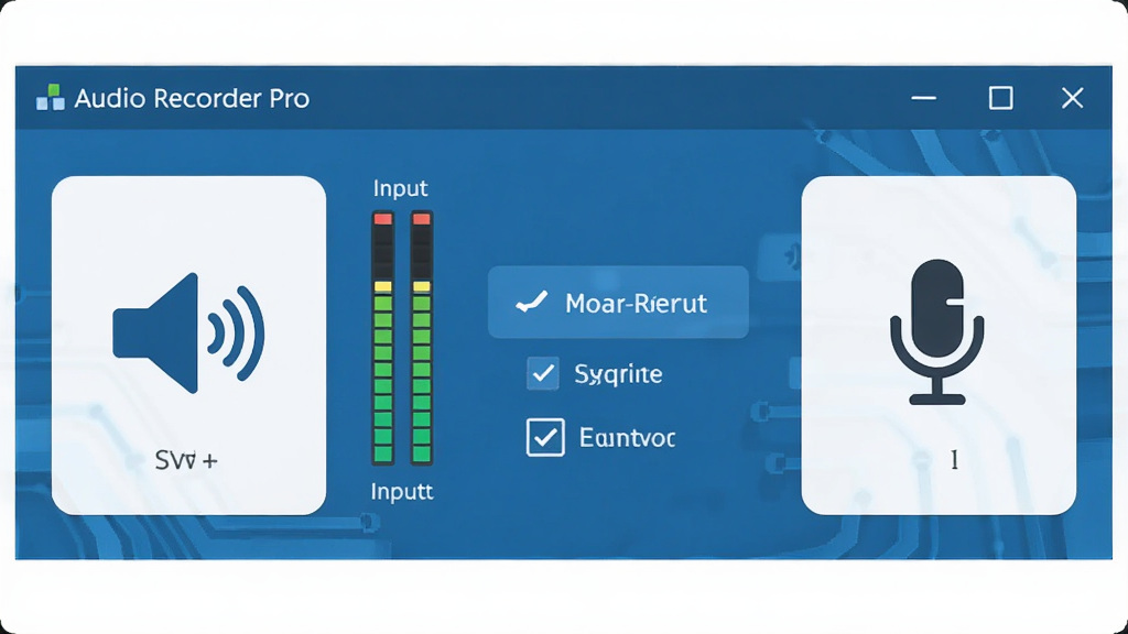 һ��չʾ Audio Recorder Pro ��Դ��Ƶ�����ܵ�ʾ��ͼ����������Ϊ���������е���Դѡ����壬�����ʾϵͳ����ͼ�꣬�Ҳ���ʾ��˷�ͼ�꣬�м��кϲ�¼��ѡ��������������Ϊ��ƽ���Ƽ�����ɫ��ϸ�ڰ�����Ƶ�����ƽָʾ���͹�ѡ�򣬻��ʸ��壬�ɾ����࣬�޶���װ��