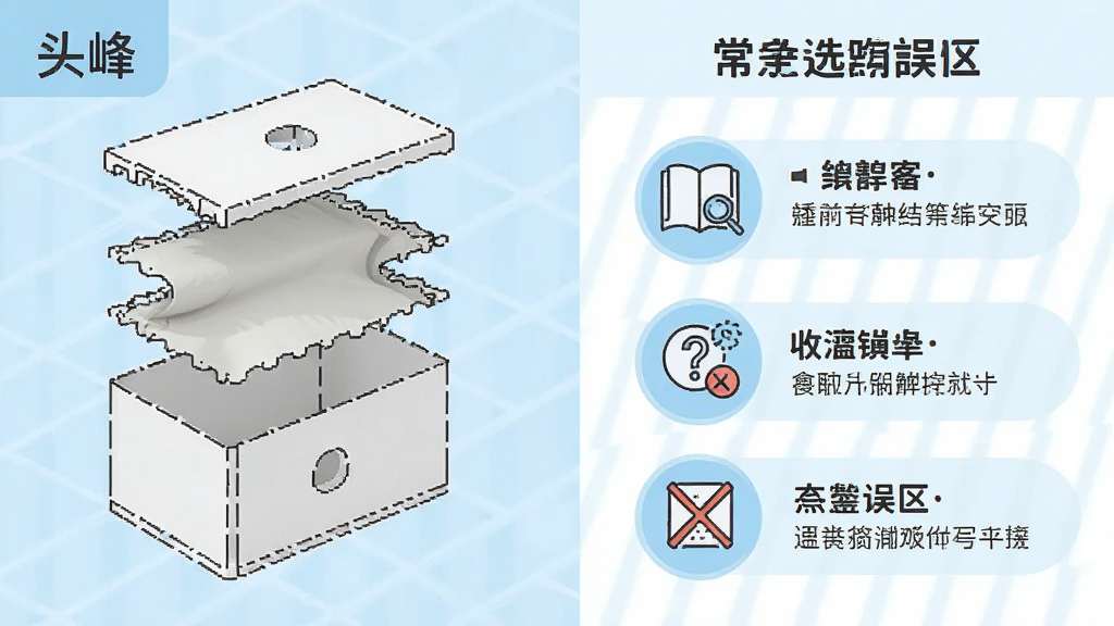 一张信息图风格的画面,左侧是透风收纳盒结构分解示意,右侧是几个常见选购误区的图标标注,整体配色为浅蓝与白色,排版整洁,画质清晰,图中出现“头峰”文字标识