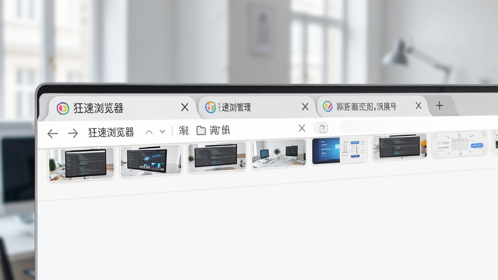 狂速浏览器多标签管理界面展示,主体为浏览器顶部标签栏,布局横向排列多个标签页,排版整齐,风格为现代办公风格,细节上带有标签预览缩略图与关闭按钮,画质高清,画面干净,无多余元素