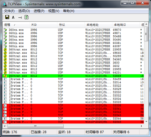 TCPView 端口监控 界面截图