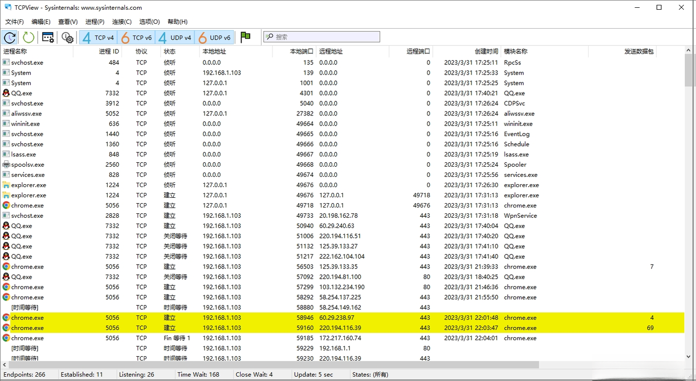 TCPView端口监控工具2026 v4.19 端口连接监控 TCPView端口监控工具2026 v4.19 端口连接监控
