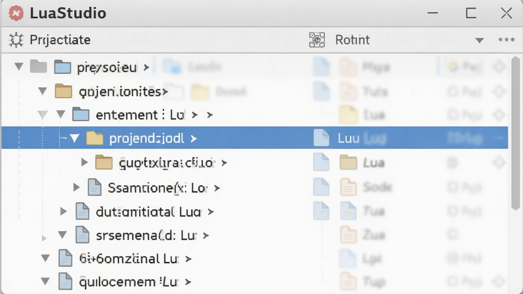 LuaStudio 项目管理面板示意,主体为左侧项目文件树区域,布局呈现文件夹与 Lua 文件分层排列,排版为侧边栏纵向列表,风格为浅色办公风,细节包含文件图标、展开折叠箭头、选中高亮状态,画质清晰干净无多余元素