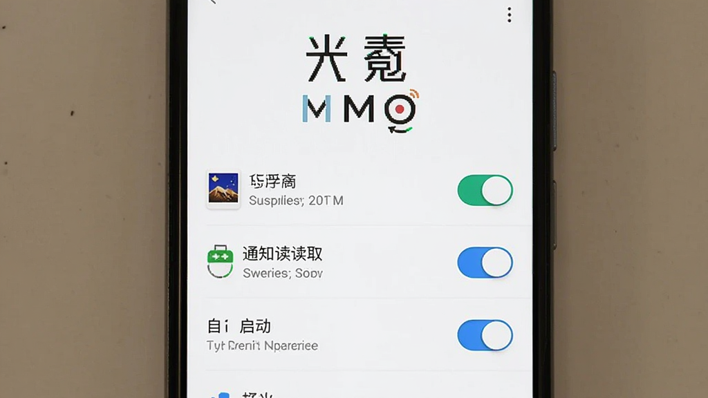 一部安卓手机显示光氪锁屏的设置权限页面,界面列出悬浮窗、通知读取、自启动等权限开关,背景为白色,风格清晰直观,画质清晰,干净,无多余元素