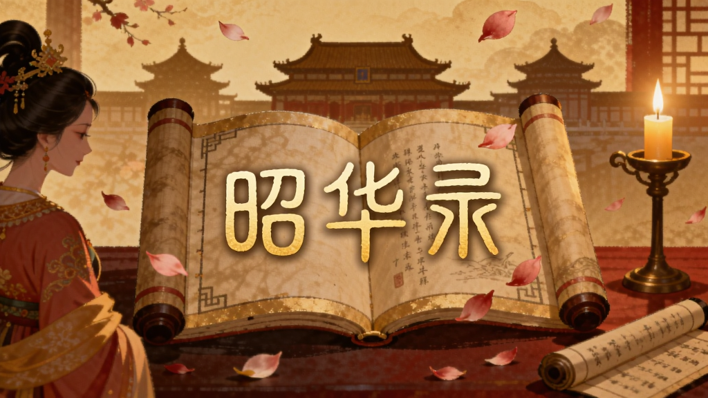 画面中央是一本展开的古风书卷,书卷上浮现出