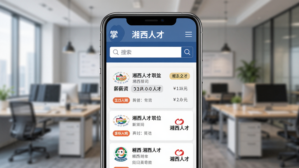 ����������Ƹҳ��չʾ������Ϊ�ֻ���Ļ���棬��Ļ����ʾְλ�б������������С������˲š������������ǰ칫�����黯ͼ���������רҵ��ϸ����ͻ��н�ʱ�ǩ�͹�˾Logo�������������ɾ����޶���Ԫ��