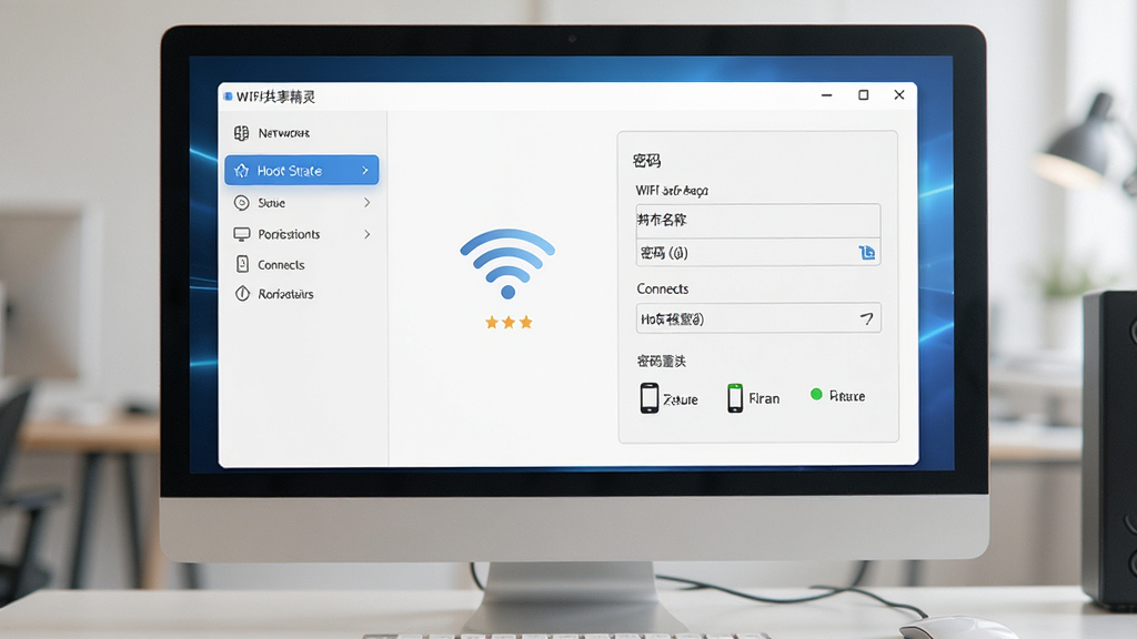 һ��չʾWIFI�����������������ͼƬ������Ϊ������Ļ����ʾ�����繲��������壬�������������Ϊ���ܵ������Ҳ�Ϊ�ȵ��������������������Ű��������򣬷��Ϊ�ִ��Ƽ��У�ϸ�ڰ����ź�ͼ�ꡢ�豸����״ָ̬ʾ�����ʸ��壬�ɾ����޶���Ԫ��