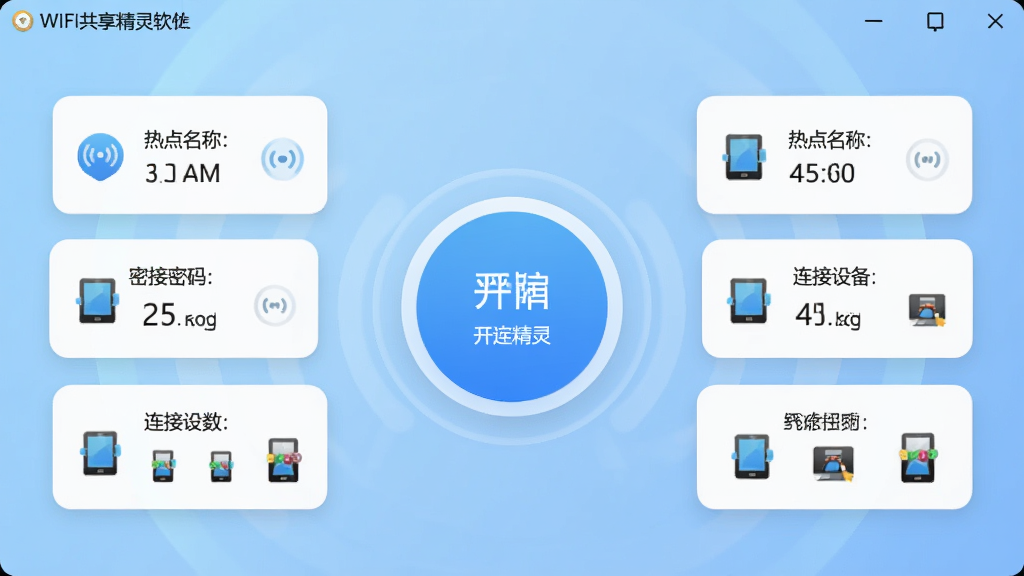 WIFI�������������������ͼ������������һ����Ŀ��Բ�ο�����ť����Χ�������ȵ����ơ����롢�����豸������Ϣ��Ƭ������Ϊ����ɫ���䣬��������죬ϸ�ڰ����źŲ���ͼ��������豸��Сͼ�꣬�����������ɾ����޶���Ԫ��