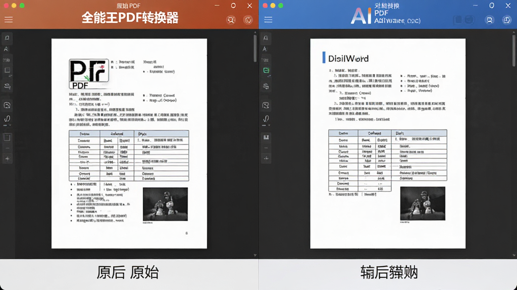 AI��ͼ������Ϊ��ȫ����PDFת������ת��ǰ��ԱȽ��棬����Ϊ���ҷ��������ΪԭʼPDF�ĵ����Ҳ�Ϊת�����Word�ĵ������Ϊ���Ա�չʾ��ϸ�ڰ��������Ű桢�����ߡ�ͼƬλ����ȫһ�£����ʸ��壬�ɾ��޶���Ԫ��