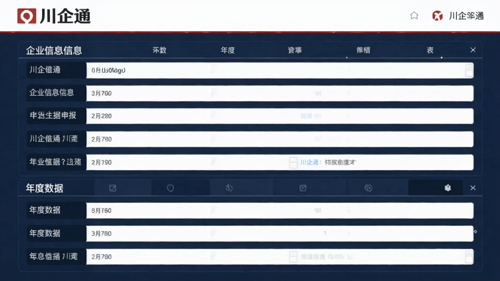 主体为川企通年报申报功能界面布局为表单填写页面风格为正式商务风格细节包括企业基本信息字段、年度数据填写区域及川企通文字标识画质清晰干净无多余元素