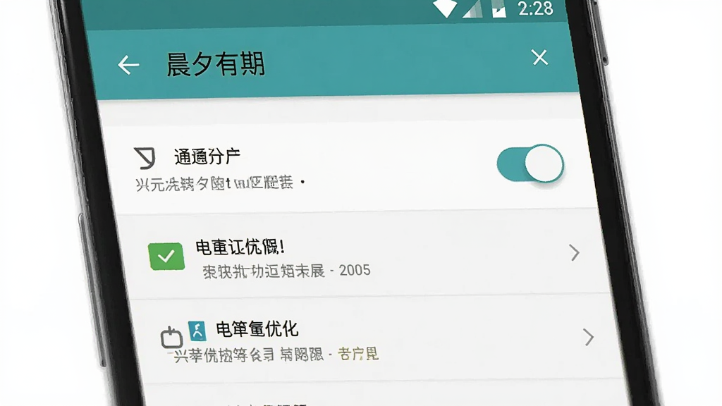 一张展示“晨夕有期”在安卓手机上通知权限设置界面的AI生成图,画面主体为手机屏幕截图风格,显示应用权限管理页面,包含通知开关和电池优化选项,布局为纵向列表,风格为原生安卓设置界面,细节有权限图标和文字标签,画质清晰,干净,无多余元素
