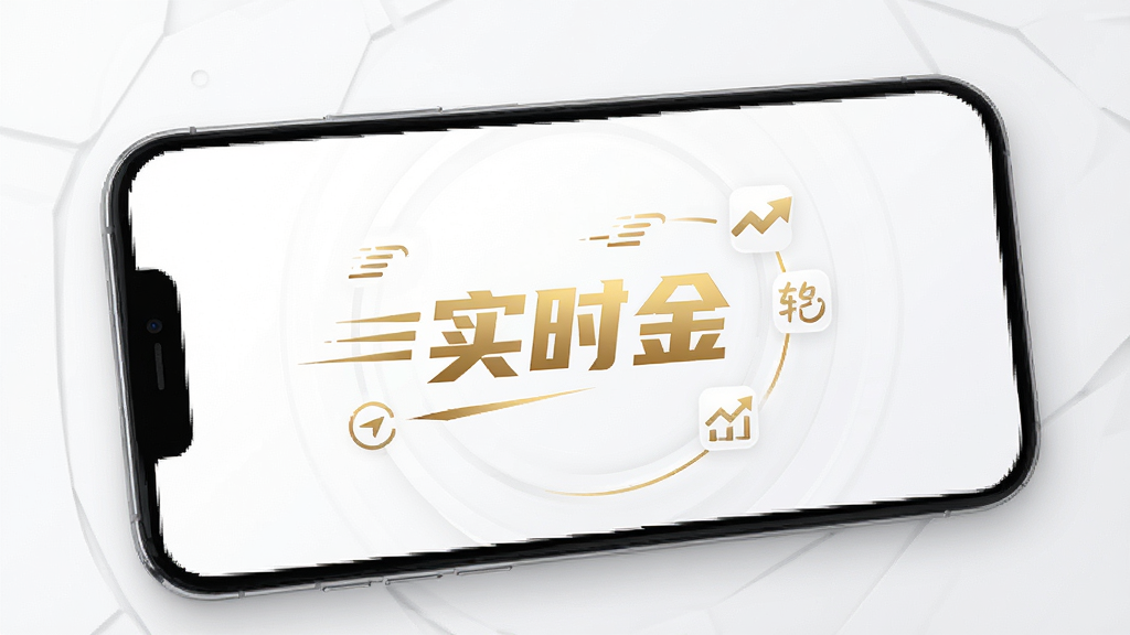 一张展示“实时金”软件轻量流畅体验的图片,画面为一部手机屏幕内显示软件启动页,中央为金色“实时金”标志,周围环绕速度线条与轻量图标,背景为简洁白色,风格为极简科技风,细节干净,画质高清,无多余元素。