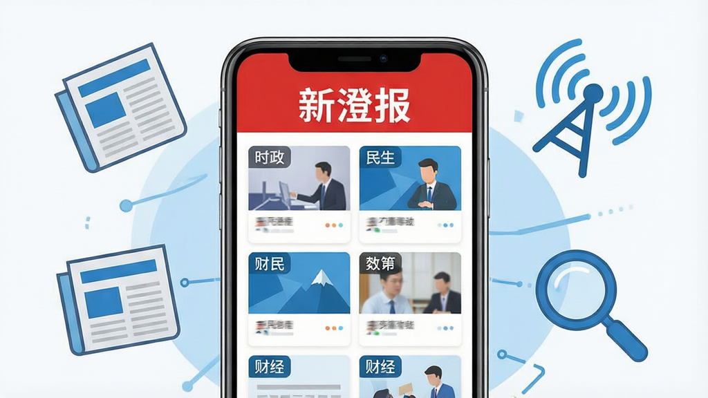 一张展示新澄报手机应用主界面的效果图,画面中央是一部竖屏智能手机,屏幕内显示新澄报资讯列表页面,顶部有