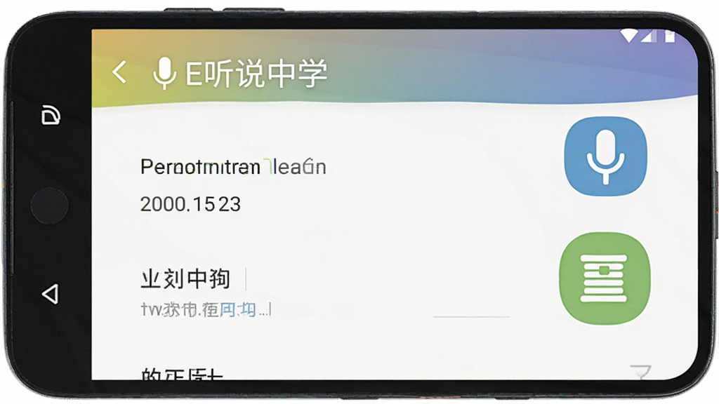 一部安卓手机显示E听说中学的权限设置界面,旁边有麦克风图标和存储空间图标,画面中有