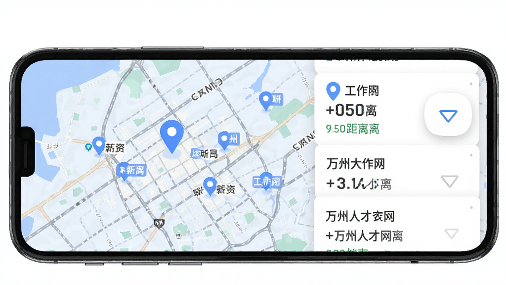 �����˲��������Ƽ����棬�ֻ���Ļ��ʾ��ͼ��λ��ְλ��Ƭ�б�����ͼ�ϱ�ע��������ص㣬��Ƭ����н�ʺ;����ǩ������Ϊ���½ṹ�����Ϊ������ɫ������磬ϸ�ڰ�����λͼ�ꡢɸѡ��ť����˾���ƣ����ʸ��壬�ɾ����޶���Ԫ��