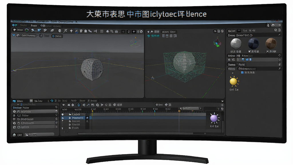 软件名称blender,主体为打开的三维建模软件界面,布局采用居中大屏展示,排版为上下分层上部标题下部界面截图,风格为科技感深色UI,细节包含3D视口、工具栏、时间轴、材质球、网格模型、灯光图标,画质高清干净无多余元素