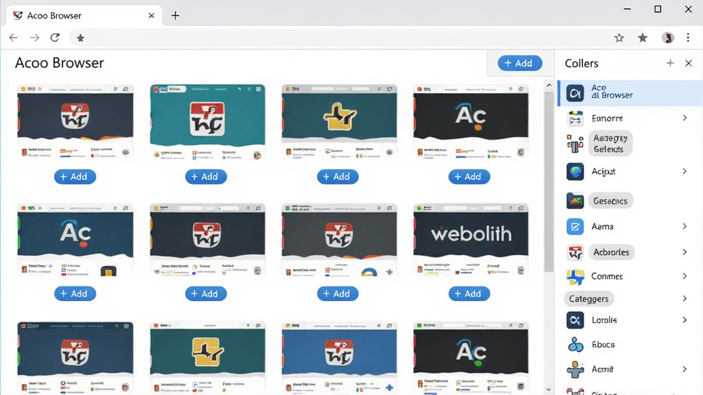 �����������Acoo Browser�����ٲ������ղؼн���ͼ����������Ϊ������±�ǩҳ�е���վ����ͼ���������ղؼ��б�������Ϊ����Ӳ������Ű���������Ϊ�ִ����磬ϸ�ڰ�����վͼ�ꡢ���Ӱ�ť������ǩ�������������ɾ����޶���Ԫ��