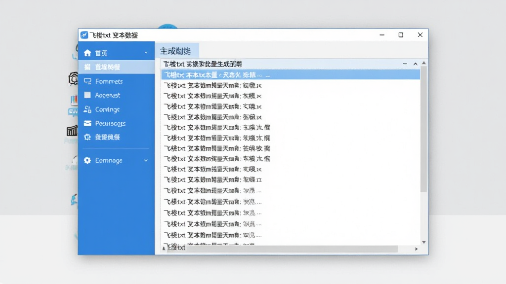 软件主界面截图,画面中央展示飞梭txt文本数据批量生成工具的操作窗口,左侧为功能导航栏,右侧为文本生成预览区,界面风格简洁现代,采用蓝白配色,窗口内显示批量生成的文本列表,背景为干净的浅灰色桌面环境,整体画质清晰,无多余元素