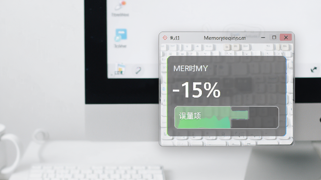 一张展示智能内存释放精灵轻量运行的图片,画面中软件悬浮窗小巧地显示在电脑桌面角落,主体为桌面悬浮窗,布局为角落展示,排版简洁,风格为极简主义,细节有悬浮窗上的内存百分比和透明背景,画质高清,干净,无多余元素