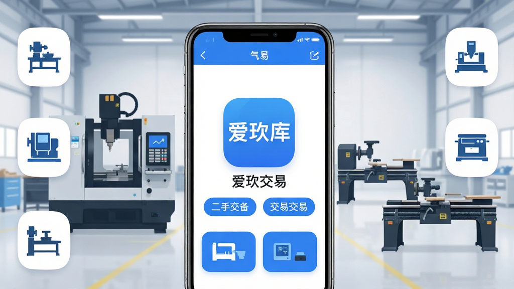 һ�������ֻ�����չʾ�����豸����App���棬���������ǡ������⡱Ӧ��ͼ������ƣ�����Ϊ����Ĺ�ҵ�豸չ���������ػ�����ľ��������Ӱ������Ϊ�ֻ����С��������໷���豸ͼ�꣬�Ű������죬���Ϊ�ִ���ƽ���Ƽ��磬ϸ�ڰ�����ɫ��ɫ����Բ�ǿ�Ƭ�������ķ����ǩ�����ʸ��塢�ɾ����޶���Ԫ��