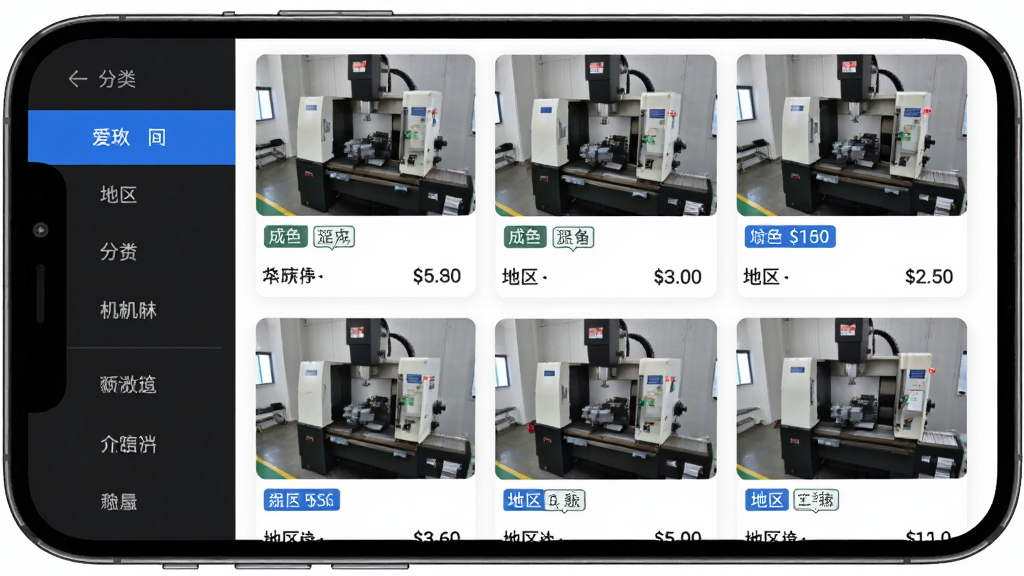 ������App����������棬�ֻ���Ļ��չʾ�������ػ����б���ÿ̨�豸��������ͼ�ͼ۸��ǩ�����Ϊ���ർ�������Ҳ�Ϊ�豸��Ƭ�ٲ����������������Ű����룬���Ϊ��ˬ����磬ϸ�ڰ�����ɫ����ѡ����豸��ɫ��ǩ��������ע�����ʸ��塢�ɾ����޶���Ԫ��