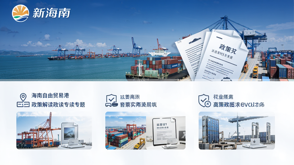 海南自由贸易港政策解读专题页面,画面中有