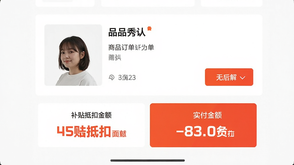 һ��ƷƷ��APP�ڵĹ������ҳ�棬����չʾ��Ʒ����ȷ�Ͻ��棬�·�����Ŀ�Ĳ����ֿ۽����ʵ�����Աȣ��Ⱥ�ɫ������ʾ�ֿ��������Ϊ��ɫ��Ƭʽ���֣������ˬ�����ʸɾ����޶���Ԫ��