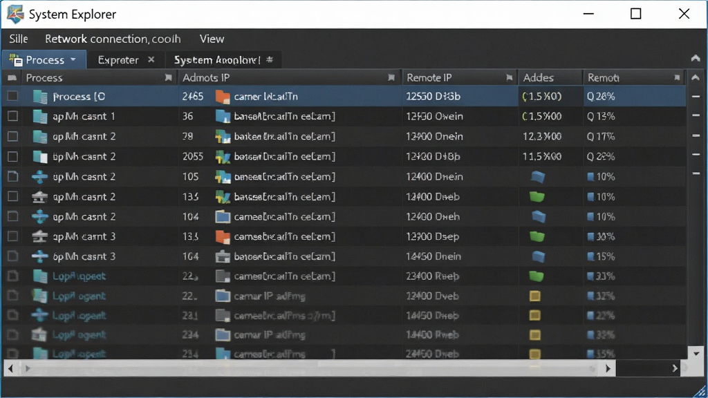 System Explorer 网络连接监控视图,画面中展示进程与远程 IP 地址对应关系表格,窗口标题为 System Explorer,背景干净,风格商务、排版规整、画质清晰、无多余元素