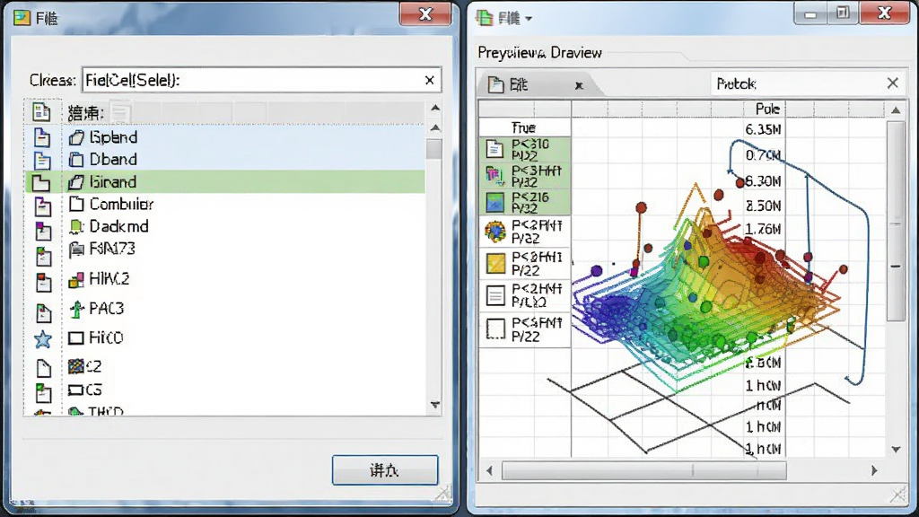 3D等值线绘图软件的数据导入界面,主体为文件选择对话框和预览表格,布局为左右分栏,排版规整,风格为实用工具界面,细节包含数据列高亮和导入按钮,画质清晰,干净,无多余元素