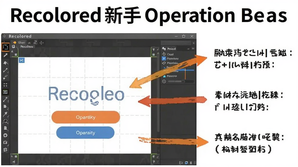一张展示Recolored新手操作要点的图片,画面中软件界面旁边有提示文字标注关键步骤,风格为教学示意图,细节包括箭头指示、文字说明和操作按钮,画质清晰干净,无多余元素