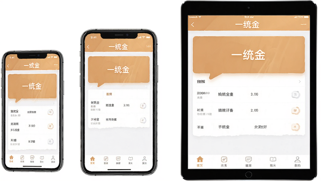 一统金多设备适配示意图,左侧展示手机、右侧展示平板,屏幕中均显示
