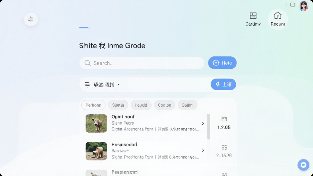一张展示大白找找软件主界面的图片,画面中央是搜索框和简洁的功能按钮,背景为浅色渐变,布局清晰,风格现代简约,细节包括搜索结果列表和分类标签,画质干净,无多余元素