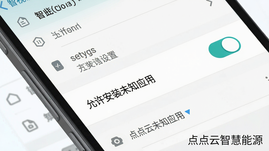一张展示手机安全设置界面的示意图,主体为安卓手机屏幕特写,屏幕内显示“允许安装未知应用”的开关按钮,布局为居中,排版简洁,风格为扁平化图标设计,细节包括设置菜单项和开关状态,画面中带有