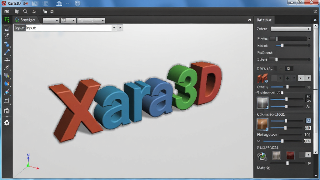 Xara3D软件操作界面截图,画面展示文字输入框、3D预览窗口和材质选择面板,布局为左侧工具栏、中间预览区、右侧属性面板,风格为软件教程截图,细节包括立体文字效果和参数滑块,画质清晰,干净,无多余元素