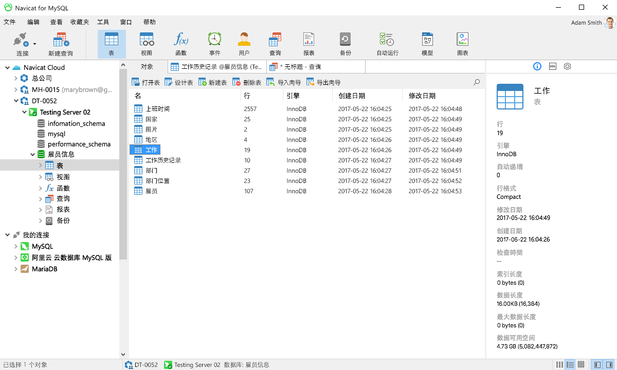 Navicat for MySQL 操作界面 功能展示